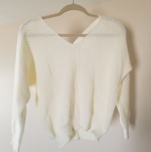 F21 White V neck Sweater